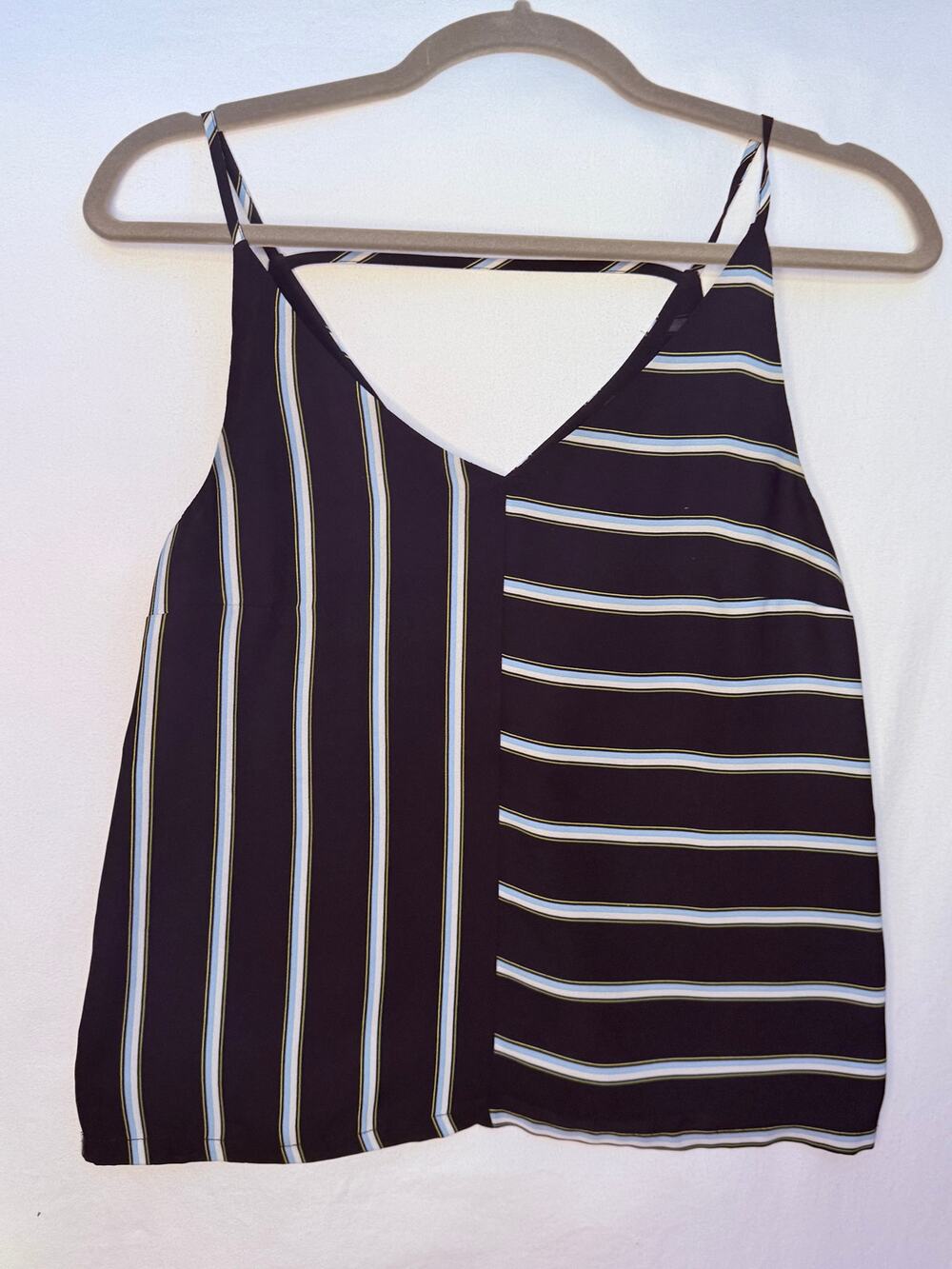 1.STATE Mixed Stripe V-Neck Cami Tank Top Navy Blue XS Colorblock Spaghetti